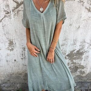 Light Sage V-Neck Gauze Maxi Dress